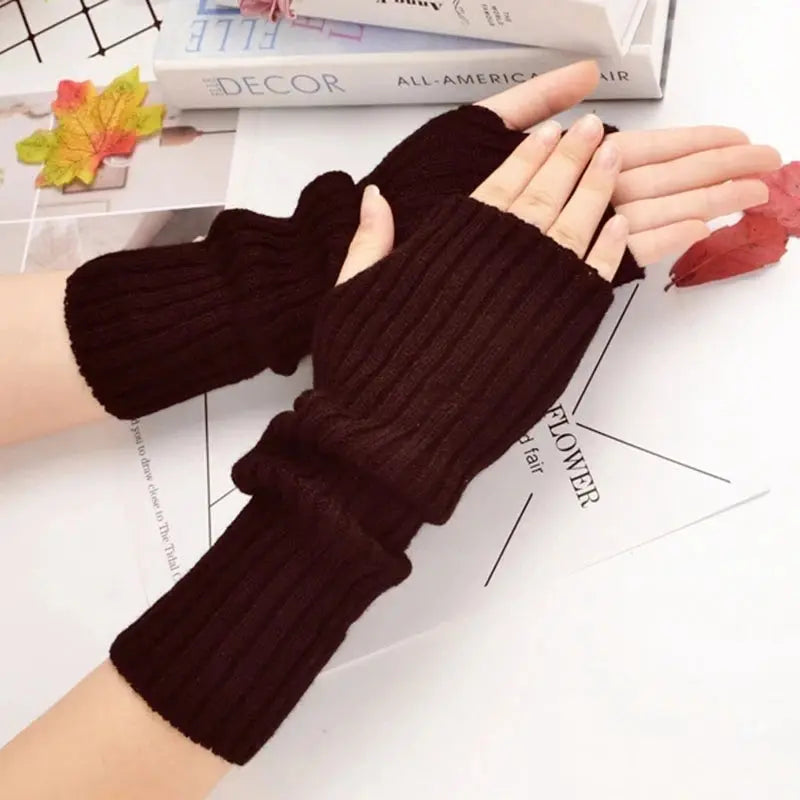 Long Fingerless Gloves Women‘s Mitten Winter Arm Warmer Knitted Arm Sleeve Fine Casual Soft Girls Goth Clothes Punk Gothic Glove - Tophatter Daily Deals