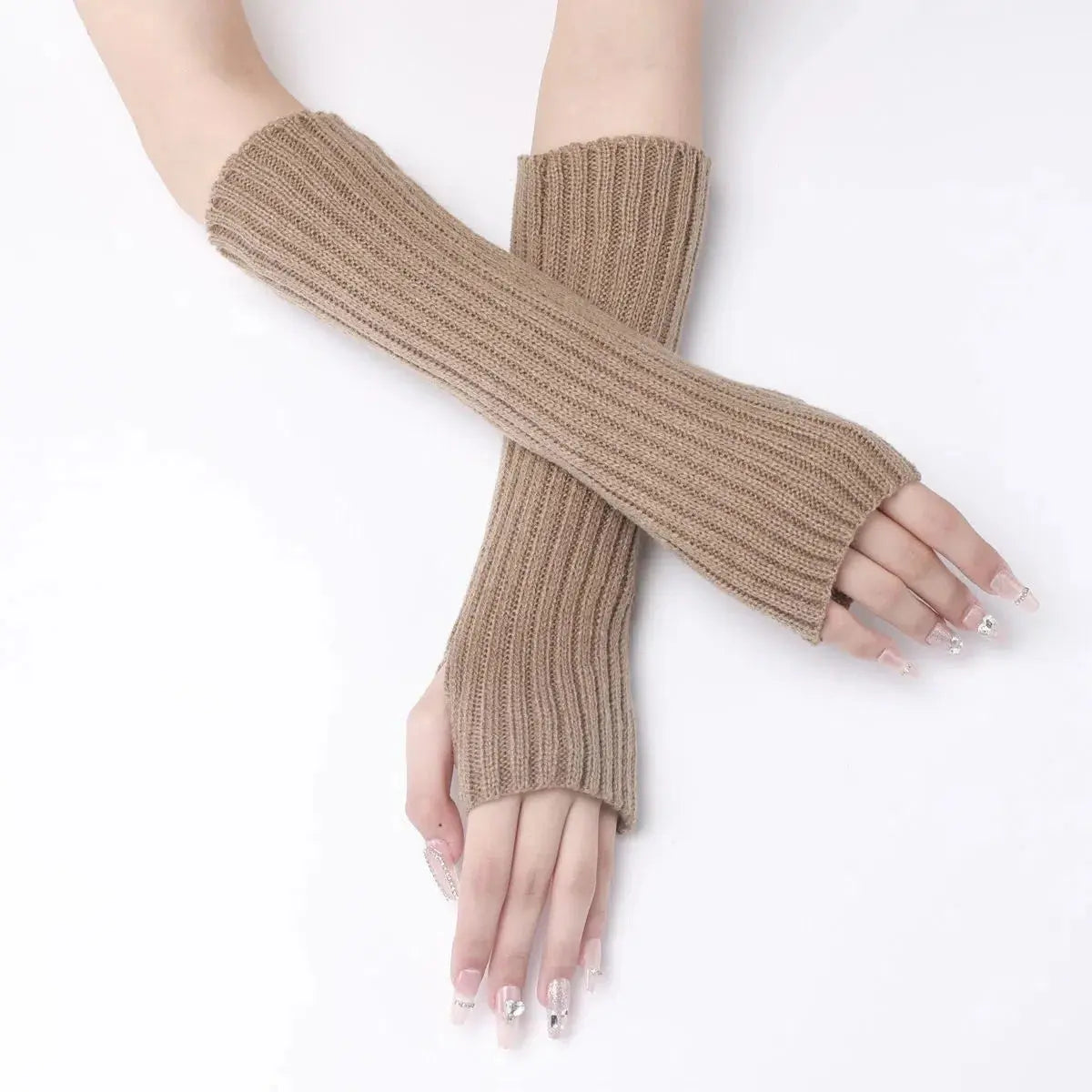 Long Fingerless Gloves Women‘s Mitten Winter Arm Warmer Knitted Arm Sleeve Fine Casual Soft Girls Goth Clothes Punk Gothic Glove - Tophatter Daily Deals