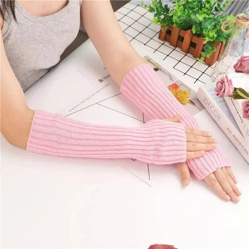 Long Fingerless Gloves Women‘s Mitten Winter Arm Warmer Knitted Arm Sleeve Fine Casual Soft Girls Goth Clothes Punk Gothic Glove - Tophatter Daily Deals