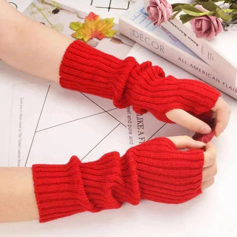Long Fingerless Gloves Women‘s Mitten Winter Arm Warmer Knitted Arm Sleeve Fine Casual Soft Girls Goth Clothes Punk Gothic Glove - Tophatter Daily Deals