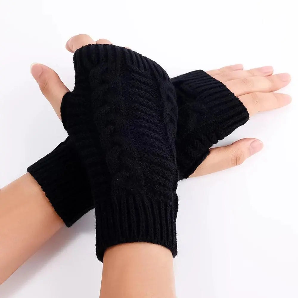 Long Fingerless Gloves Women‘s Mitten Winter Arm Warmer Knitted Arm Sleeve Fine Casual Soft Girls Goth Clothes Punk Gothic Glove short - Black - Tophatter Daily Deals