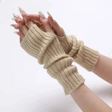 Long Fingerless Gloves Women‘s Mitten Winter Arm Warmer Knitted Arm Sleeve Fine Casual Soft Girls Goth Clothes Punk Gothic Glove long - Off-white - Tophatter Daily Deals