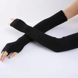 Long Fingerless Gloves Women‘s Mitten Winter Arm Warmer Knitted Arm Sleeve Fine Casual Soft Girls Goth Clothes Punk Gothic Glove long - Black - Tophatter Daily Deals