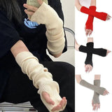Long Fingerless Gloves Women‘s Mitten Winter Arm Warmer Knitted Arm Sleeve Fine Casual Soft Girls Goth Clothes Punk Gothic Glove - Tophatter Daily Deals
