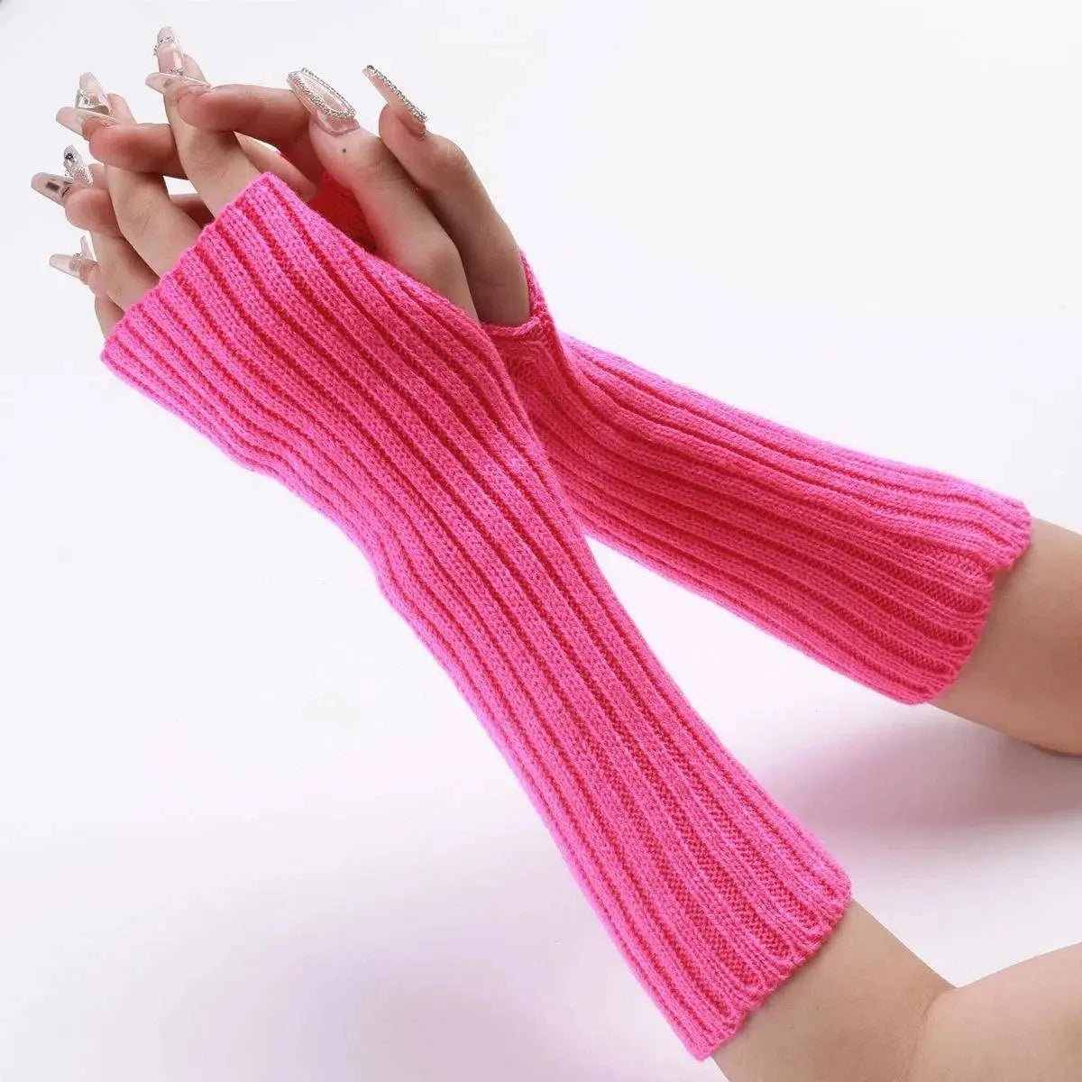 Long Fingerless Gloves Women‘s Mitten Winter Arm Warmer Knitted Arm Sleeve Fine Casual Soft Girls Goth Clothes Punk Gothic Glove - Tophatter Daily Deals