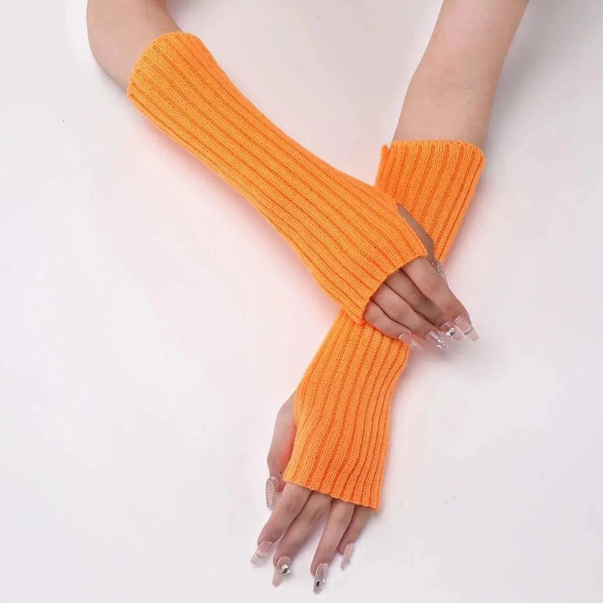 Long Fingerless Gloves Women‘s Mitten Winter Arm Warmer Knitted Arm Sleeve Fine Casual Soft Girls Goth Clothes Punk Gothic Glove - Tophatter Daily Deals