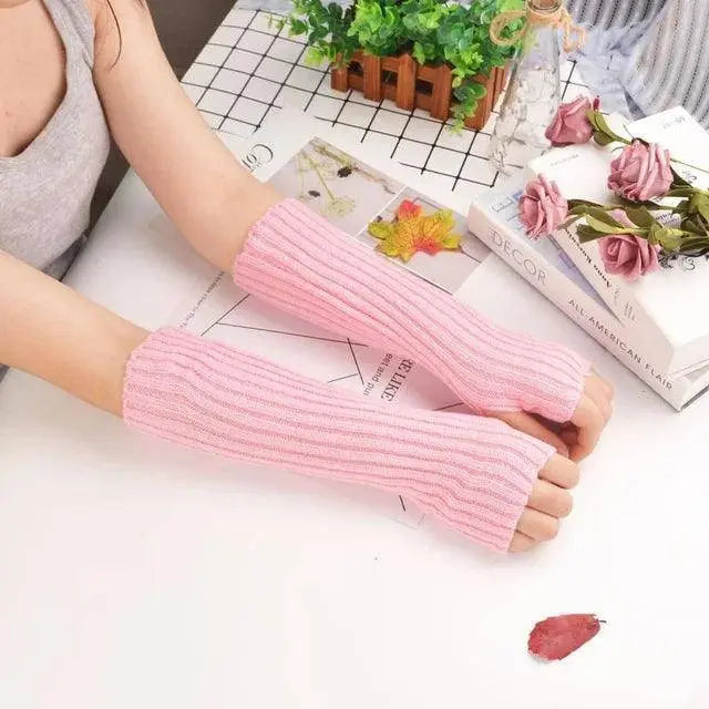 Long Fingerless Gloves Women‘s Mitten Winter Arm Warmer Knitted Arm Sleeve Fine Casual Soft Girls Goth Clothes Punk Gothic Glove long - Pink - Tophatter Daily Deals
