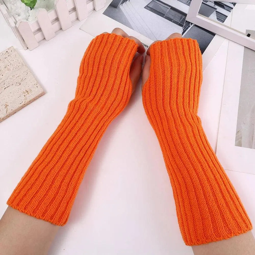 Long Fingerless Gloves Women‘s Mitten Winter Arm Warmer Knitted Arm Sleeve Fine Casual Soft Girls Goth Clothes Punk Gothic Glove long - Orange - Tophatter Daily Deals