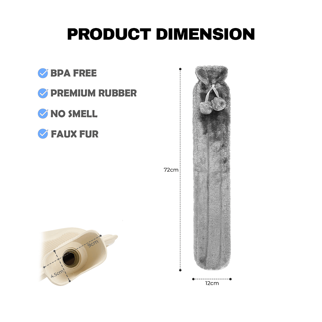 Hot Water Bottle With Cover - Long Hot Water Bottle With Fluffy Cover 2 Litre Extra Long Personal Care - Tophatter Daily Deals