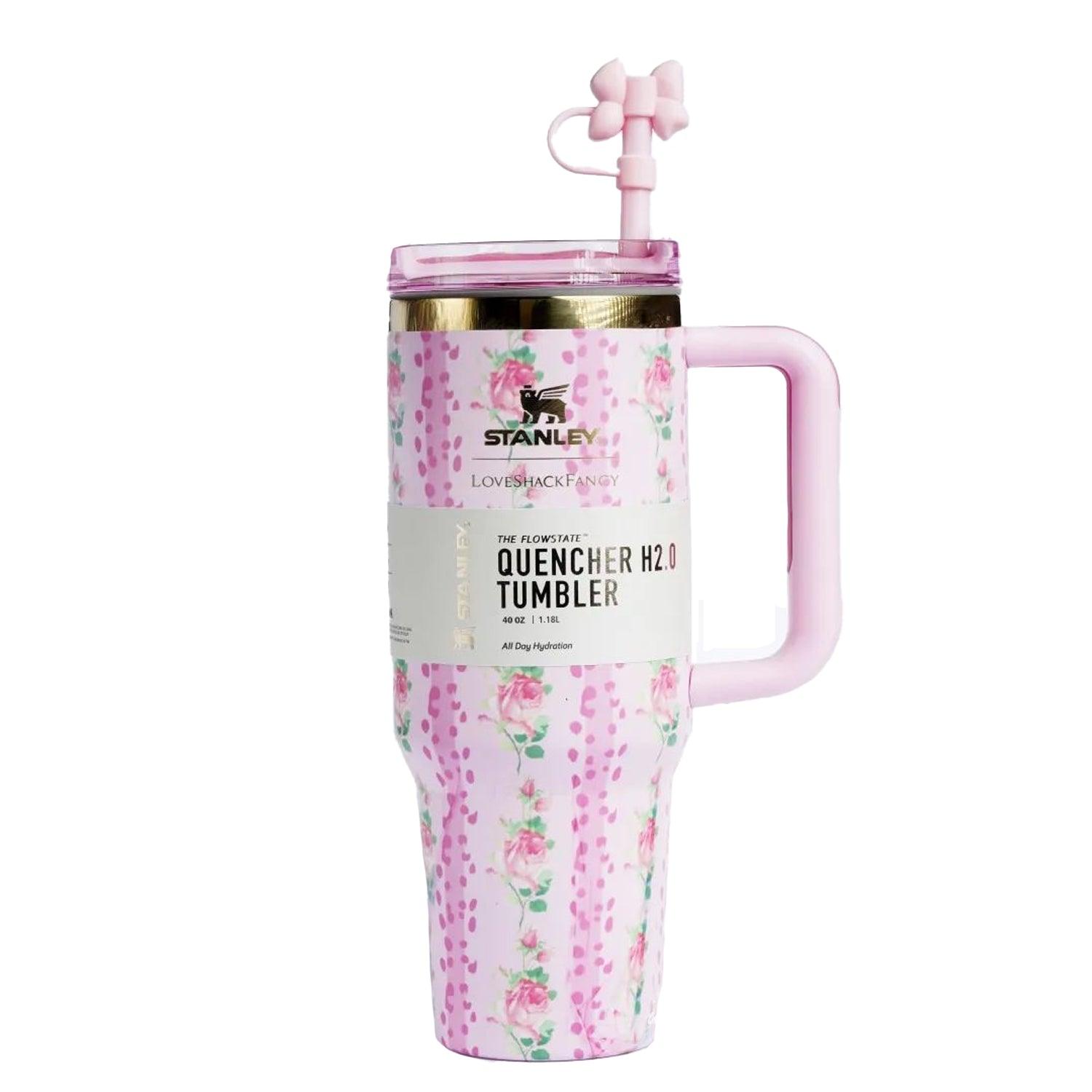 Insulated Straw Tumbler - 30-40 OZ Stanley Quencher H2.0 Tumbler Handle Straw Insulated Bottle Cup Mug Travel Mug for Cold or Hot Drinks Love Shack Fancy 40 OZ (1.2L) Love Shack Fancy (Pink) bottles - Tophatter Daily Deals