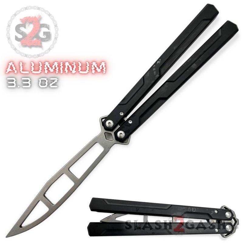 Aluminum Butterfly Knife Channel Balisong w/ Bushings - Lucha (clone) Black w Trainer (dull) Knife-Balisong - Tophatter Daily Deals