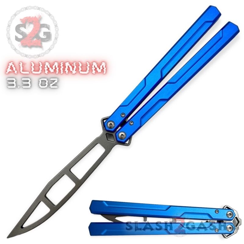 Aluminum Butterfly Knife Channel Balisong w/ Bushings - Lucha (clone) Blue w Trainer (dull) Knife-Balisong - Tophatter Daily Deals