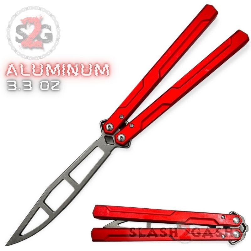 Aluminum Butterfly Knife Channel Balisong w/ Bushings - Lucha (clone) Red w Trainer (dull) Knife-Balisong - Tophatter Daily Deals