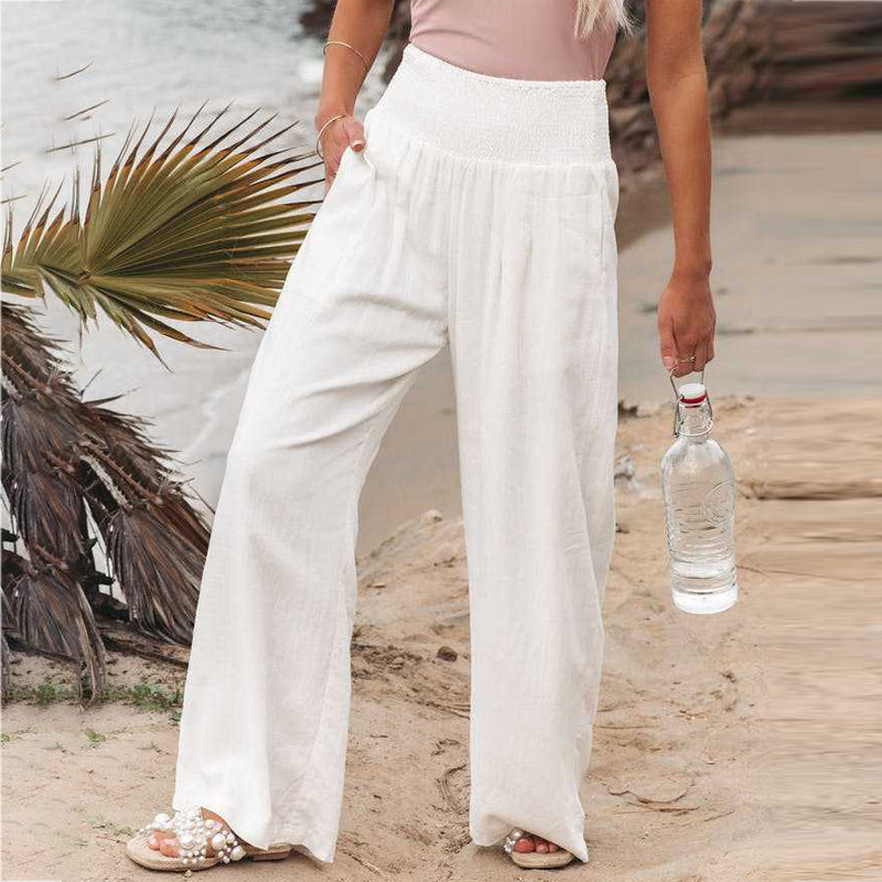 Breathable women's wide-leg pants – elastic waistband, lightweight fabric, for casual outings and vacations Casual pants - Tophatter Daily Deals