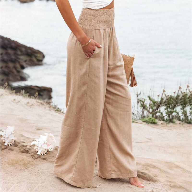 Breathable women's wide-leg pants – elastic waistband, lightweight fabric, for casual outings and vacations Casual pants - Tophatter Daily Deals