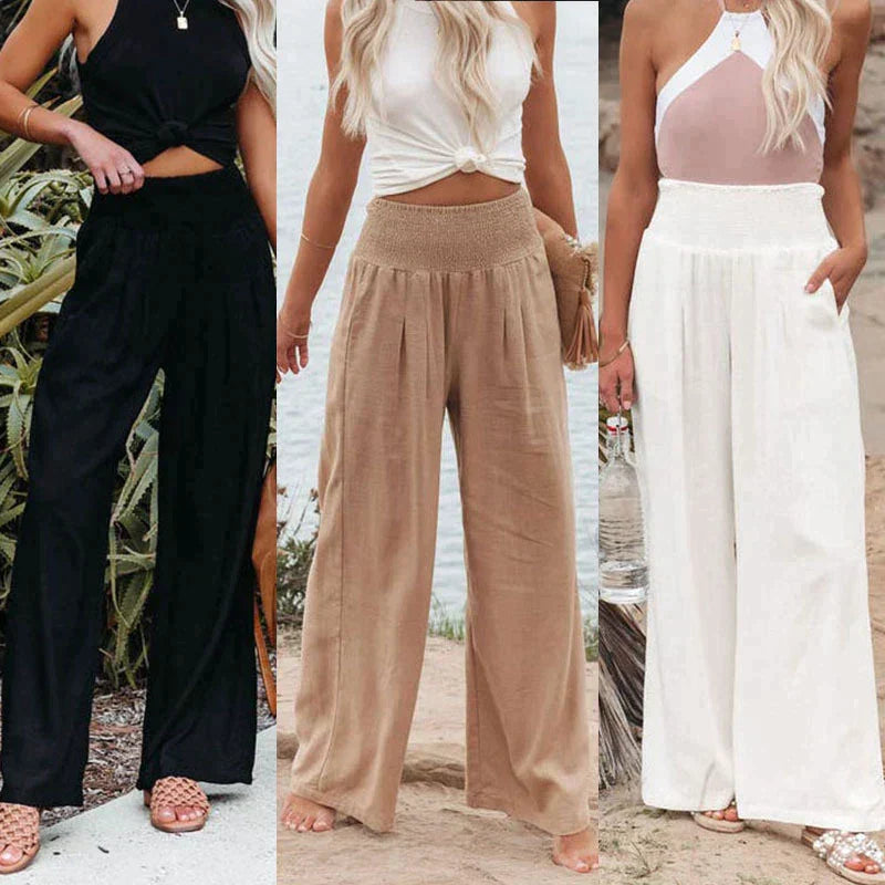 Breathable women's wide-leg pants – elastic waistband, lightweight fabric, for casual outings and vacations Casual pants - Tophatter Daily Deals
