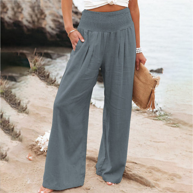 Breathable women's wide-leg pants – elastic waistband, lightweight fabric, for casual outings and vacations Gray Casual pants - Tophatter Daily Deals