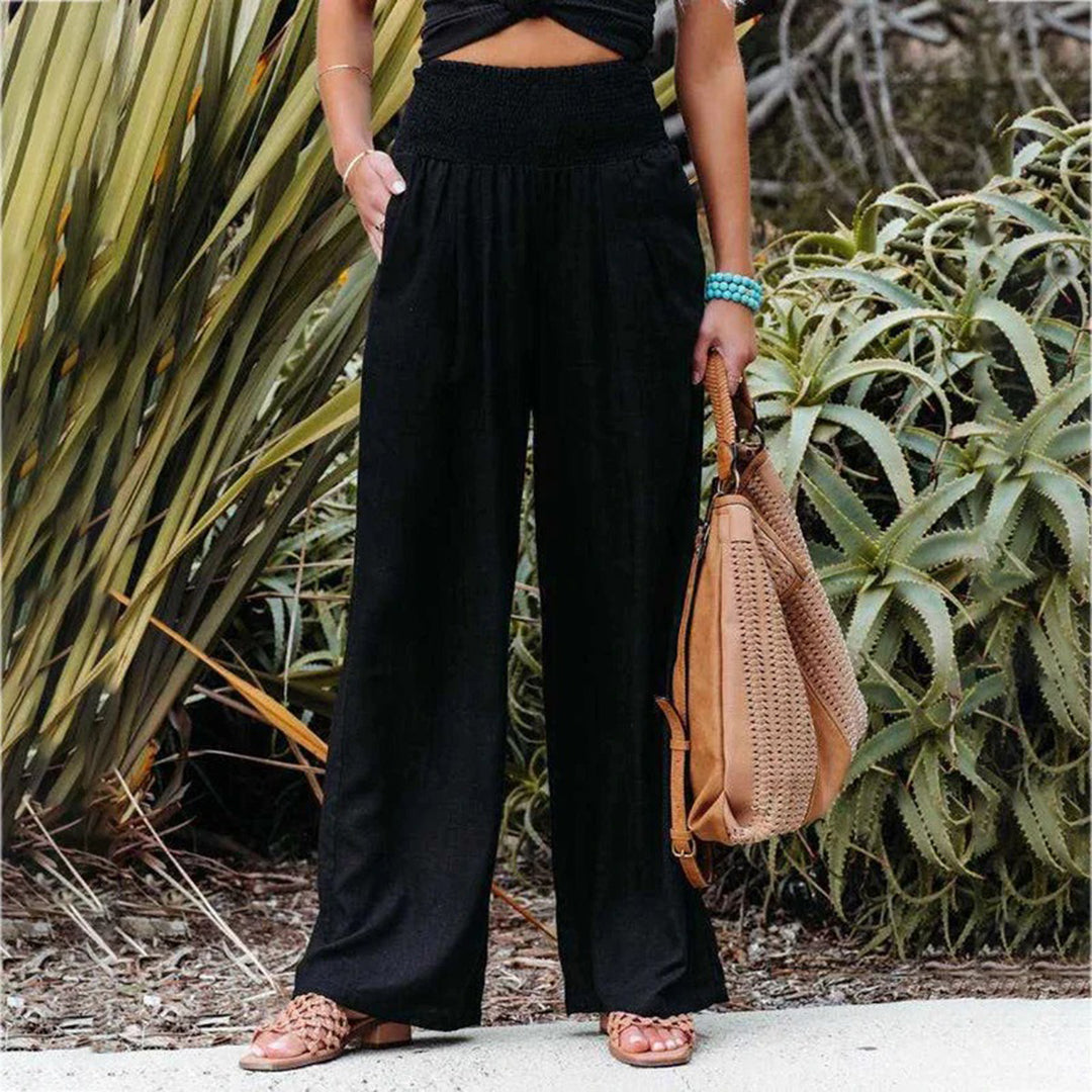 Breathable women's wide-leg pants – relaxed fit, lightweight material, for summer activities Black Casual pants - Tophatter Daily Deals