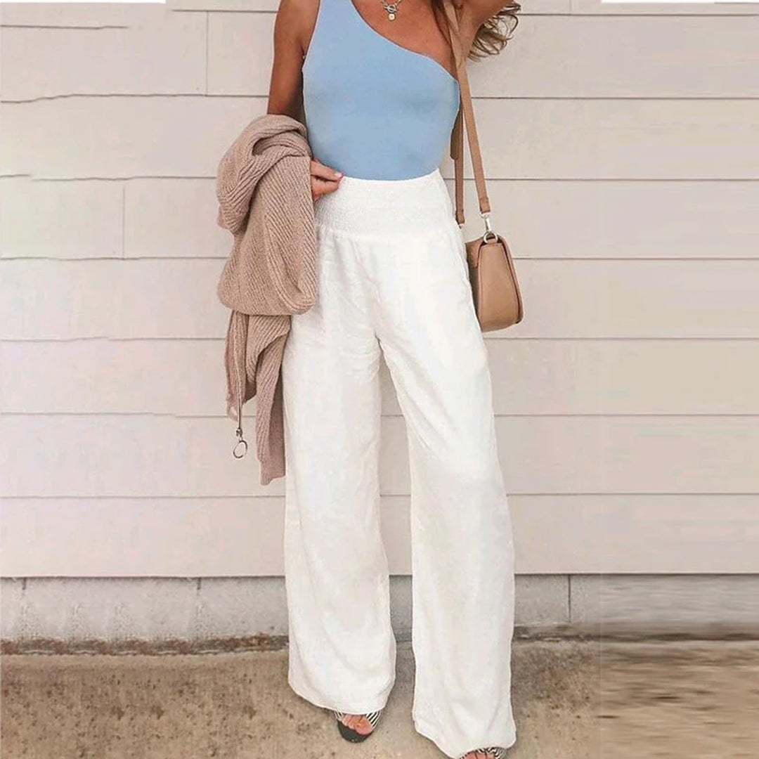 Breathable women's wide-leg pants – relaxed fit, lightweight material, for summer activities White Casual pants - Tophatter Daily Deals