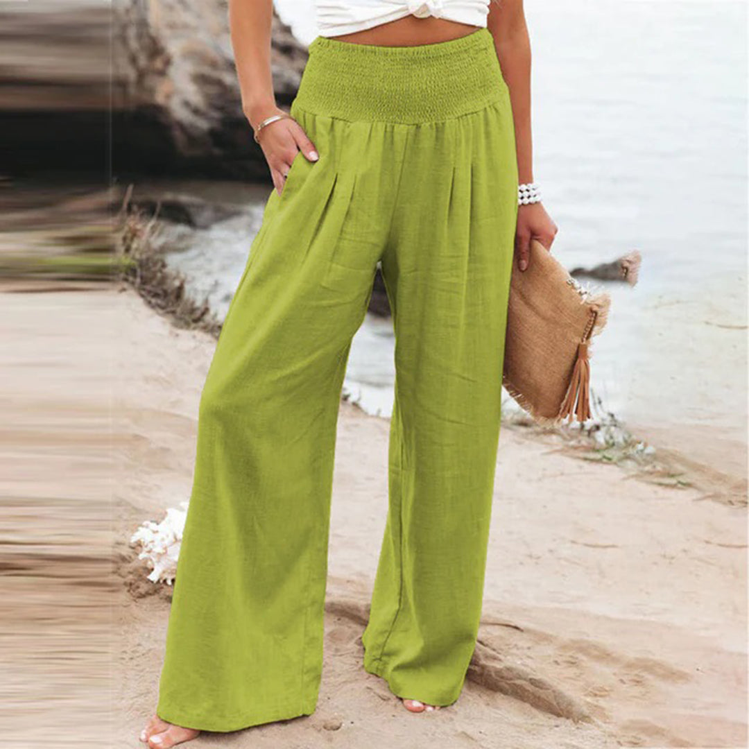 Breathable women's wide-leg pants – relaxed fit, lightweight material, for summer activities Light green Casual pants - Tophatter Daily Deals