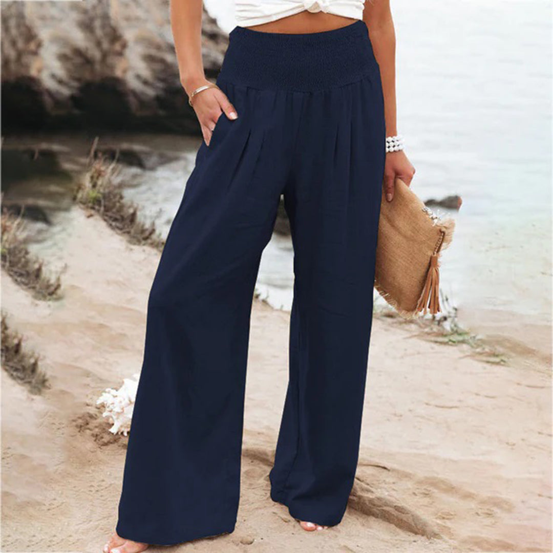 Breathable women's wide-leg pants – relaxed fit, lightweight material, for summer activities Navy blue Casual pants - Tophatter Daily Deals
