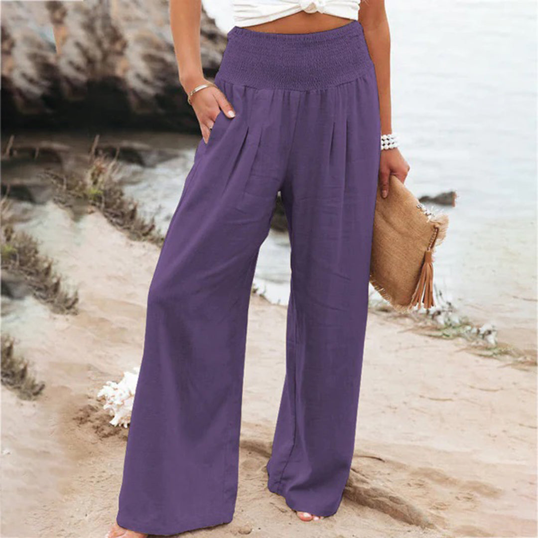 Breathable women's wide-leg pants – relaxed fit, lightweight material, for summer activities Purple Casual pants - Tophatter Daily Deals