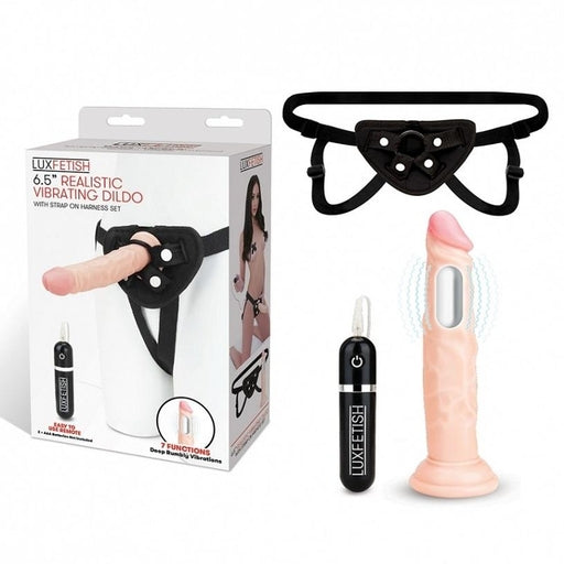 Lux Fetish 6.5 Inch Realistic Flesh Vibrating Dildo with Black Adjustable Strap-on Harness > Dildos > Strap On Harnesses - Tophatter Daily Deals
