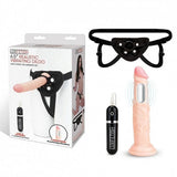 Lux Fetish 6.5 Inch Realistic Flesh Vibrating Dildo with Black Adjustable Strap-on Harness > Dildos > Strap On Harnesses - Tophatter Daily Deals