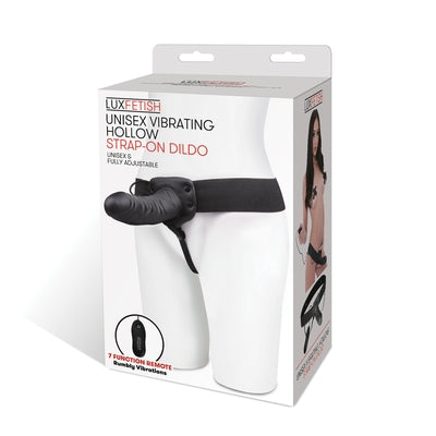 Lux Fetish Unisex Black Vibrating Hollow Strap-On Dildo 6" inch > Dildos > Hollow Strap Ons - Tophatter Daily Deals