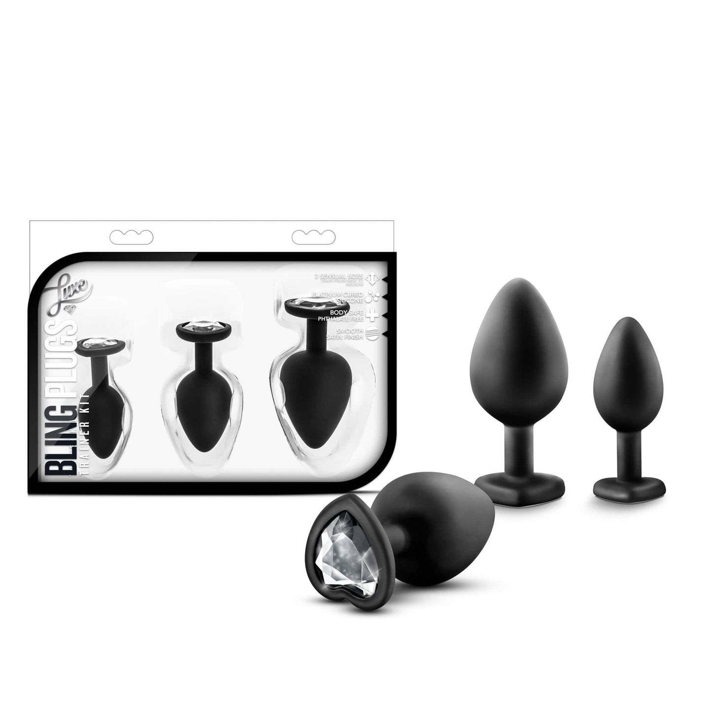 Luxe Bling Plugs Training Kit Black With Clear Gems - 3 Sizes > Anal Range > Butt Plug Kits - Tophatter Daily Deals