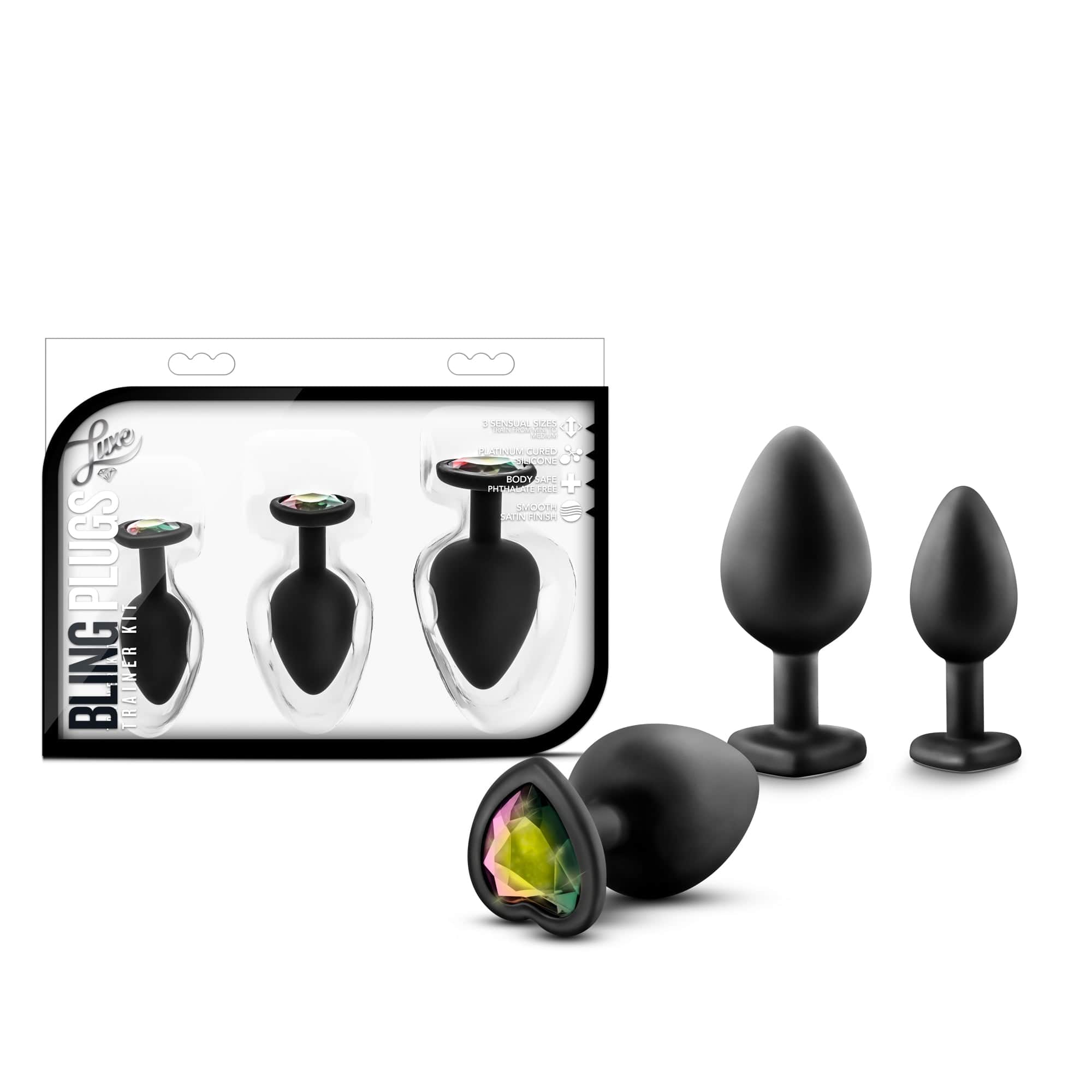 Luxe Bling Plugs Training Kit Black With Rainbow Gems 3 Sizes > Anal Range > Butt Plug Kits - Tophatter Daily Deals