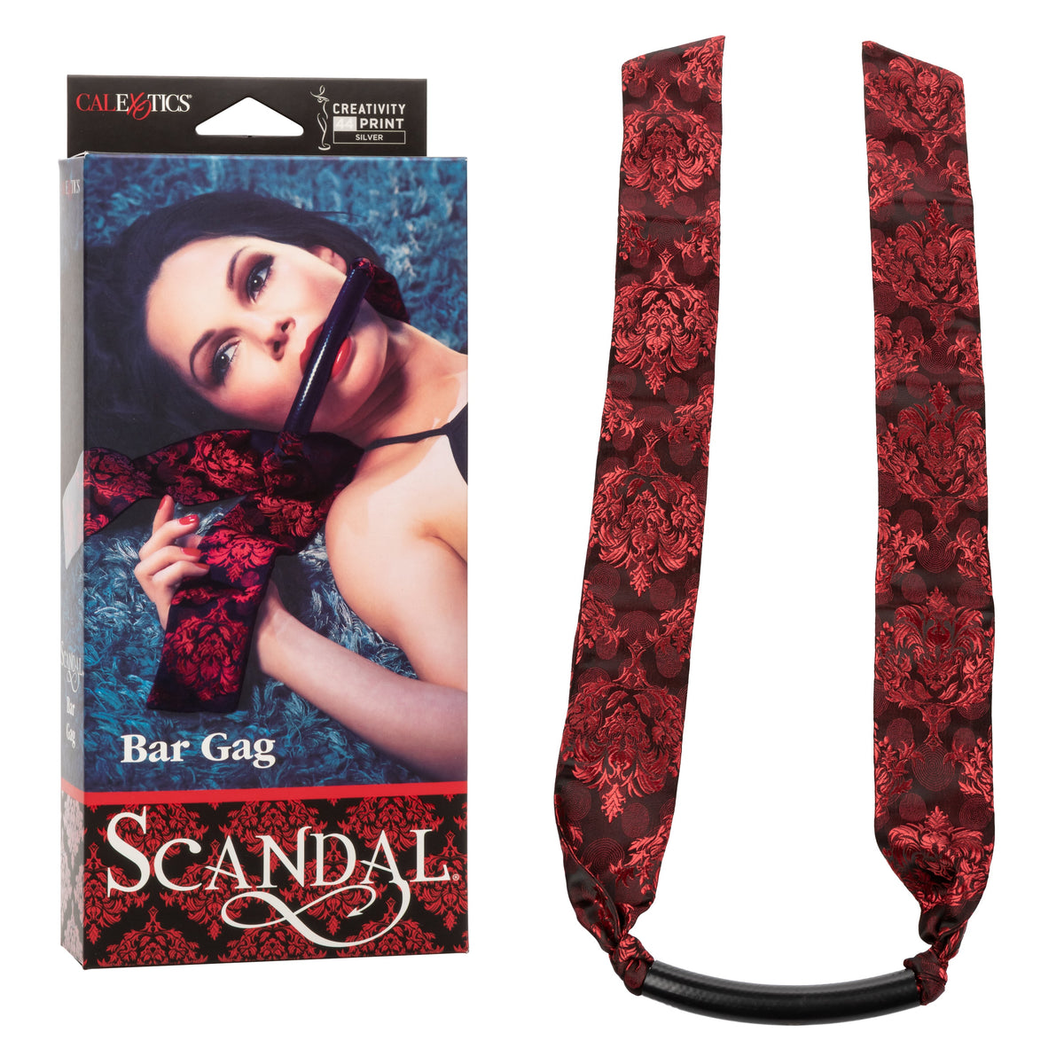 Scandal Bar Gag with Black PVC Plastic Bar and Red Black Brocade Double-Padded Strap > Bondage Gear > Gags and Bits - Tophatter Daily Deals