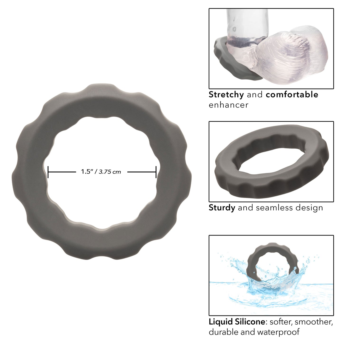 Alpha Liquid Silicone Erect Ring Stretchy Comfortable Gray Beaded Design > Cock Ring > Single - Tophatter Daily Deals