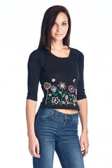 Women's Floral Embroidered Tie-Back Crop Sweater Sweater - Tophatter Daily Deals