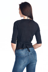 Women's Floral Embroidered Tie-Back Crop Sweater Sweater - Tophatter Daily Deals