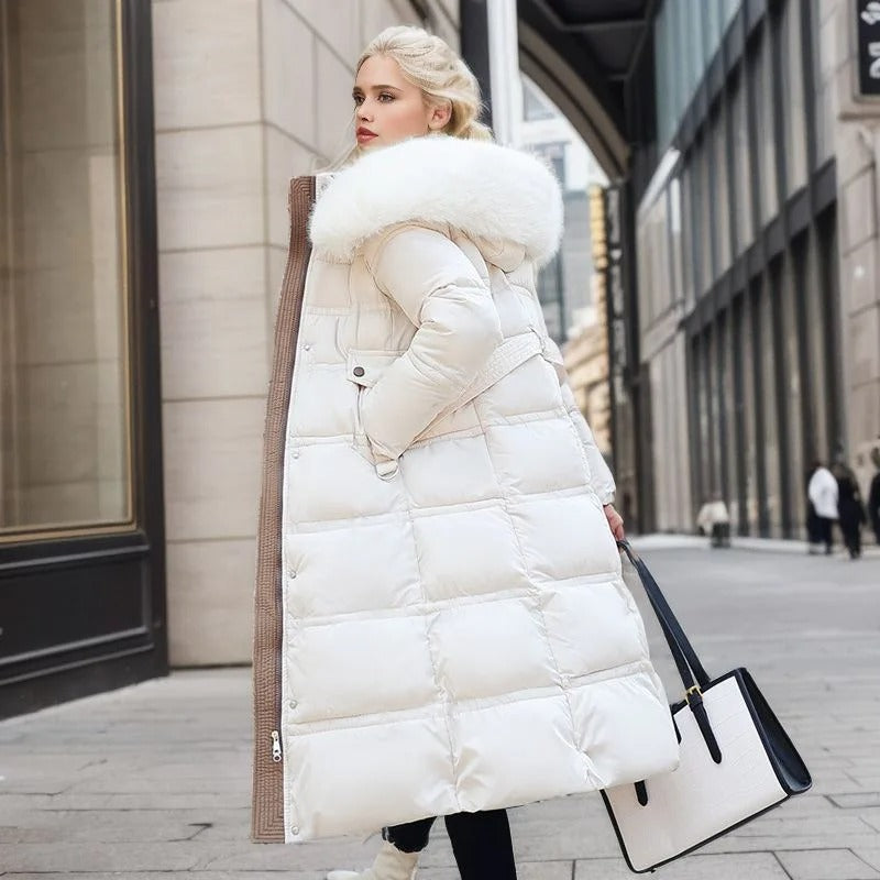 Insulating Women’s Puffer Coat - Quilted, Fur Trimmed White - Tophatter Daily Deals