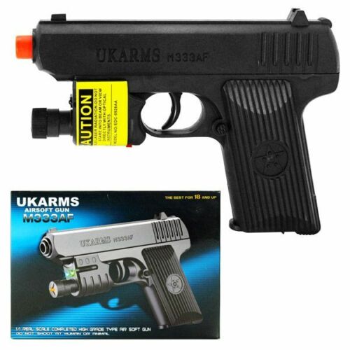 UK ARMS 6.5" Black Plastic Airsoft Pistol Hand Gun Laser 160FPS - Tophatter Daily Deals