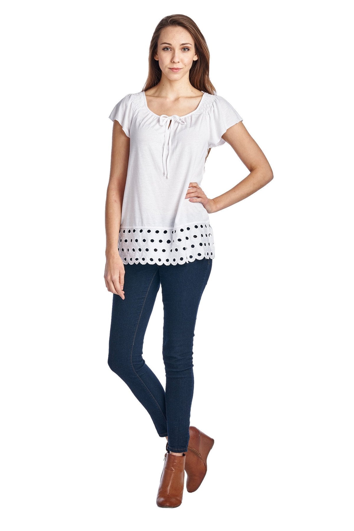 Women's Jersey Keyhole Top with Hem Detail White Tops - Tophatter Daily Deals