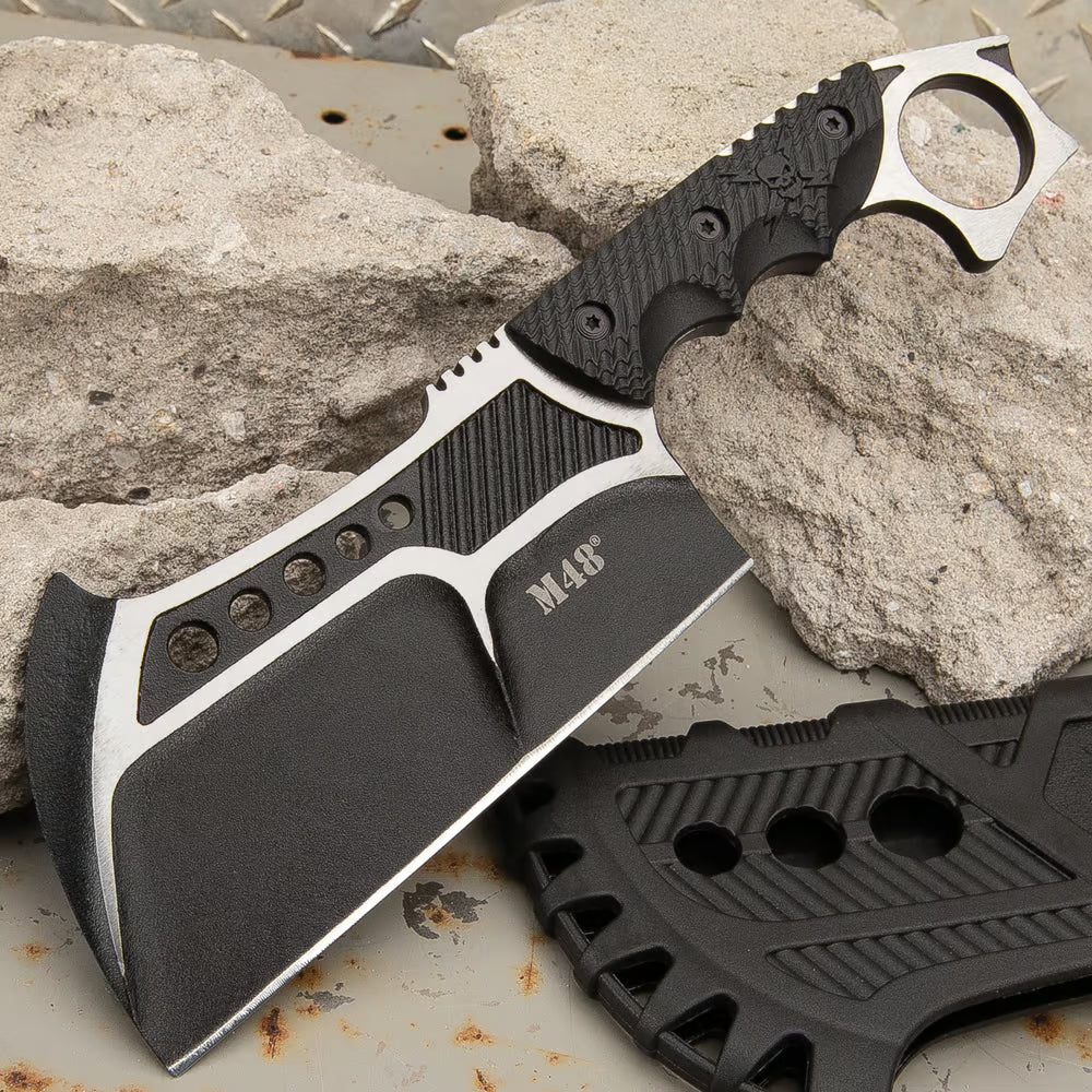 M48 Conflict Cleaver With Vortec Sheath - 2Cr13 Cast Stainless Steel Blade, Injection Molded Nylon Handle, Open Ring Pommel - Length 11 1/4” - Tophatter Daily Deals