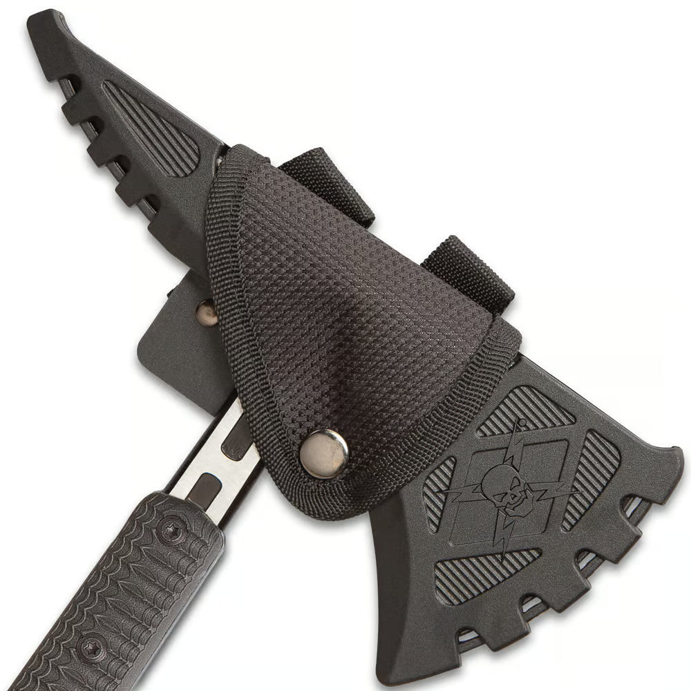 M48 Liberator Infantry Tomahawk With Sheath - Cast Stainless Steel Head, Black Oxide Coating, Injection Molded Nylon Handle - Length 15 3/4” - Tophatter Daily Deals