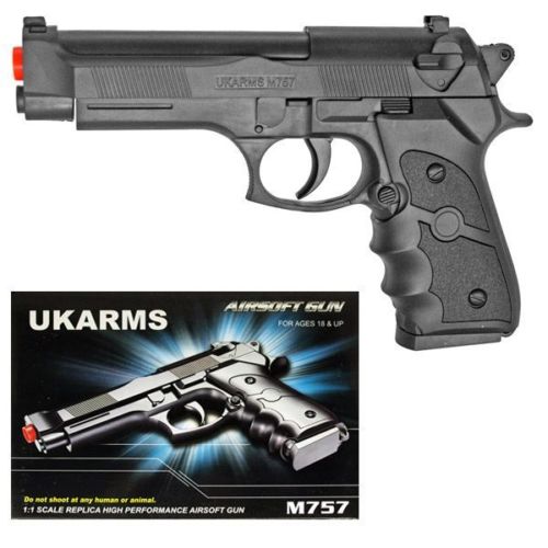 UKARMS M9 Baretta Black Plastic Airsoft Pistol Spring Handgun M757B Airsoft-SpringPistol - Tophatter Daily Deals