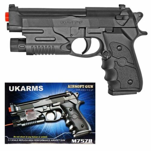 UKARMS M9 Baretta Black Plastic Airsoft Pistol w/ Laser M757R Airsoft-SpringPistol - Tophatter Daily Deals