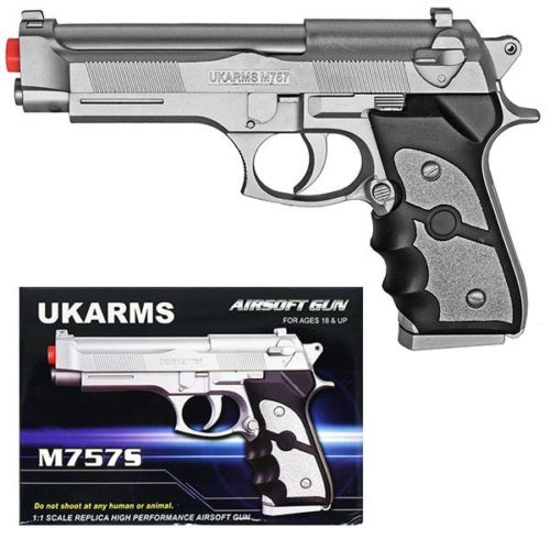 UKARMS M9 Baretta Silver Plastic Airsoft Pistol Spring Handgun M757S Airsoft-SpringPistol - Tophatter Daily Deals
