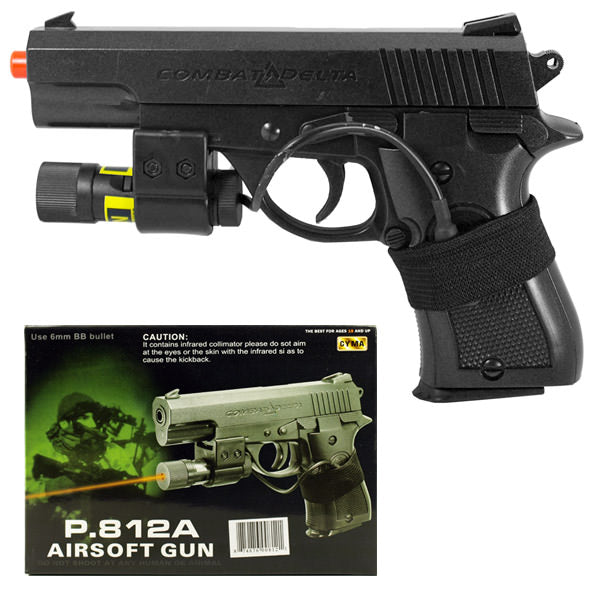 M812A Spring Airsoft Hand Gun with Laser and 6mm BB's Plastic Body Collectible Weapons - Tophatter Daily Deals