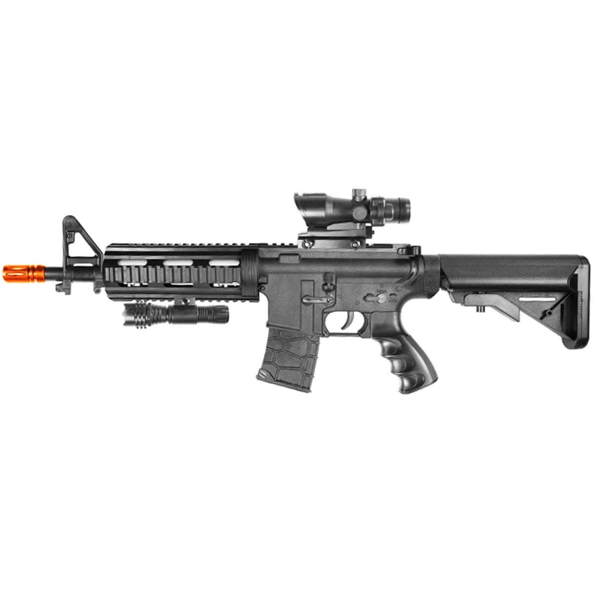 Heavy Weight Short Barreled M4 Airsoft Spring Rifle with Flashlight and Red Dot Sight - TOPHATTER'S ARMORY DEALS Collectible Weapons - Tophatter Daily Deals