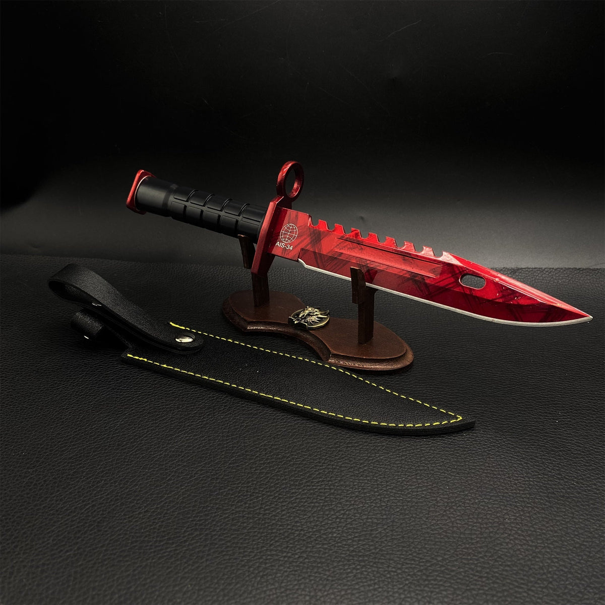 Blunt M9 Bayonet Metal Replicas 26CM/10" Doppler Ruby & Stand - Tophatter Daily Deals