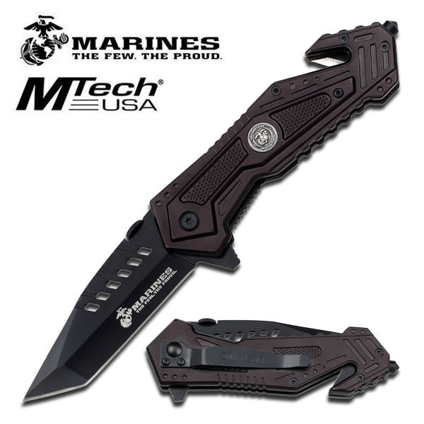 Marines Tactical Assisted Opening Knife - Black Handle - Tophatter's Inc. Weapons Store Online Collectible Weapons - Tophatter Daily Deals