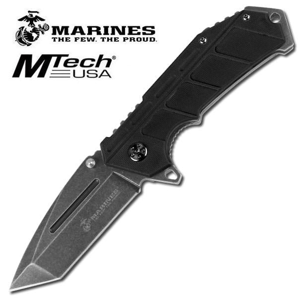 USMC Marines Assisted Opening Black G10 Handle Tanto Blade Knife - Tophatter's Inc. Weapons Store Online Collectible Weapons - Tophatter Daily Deals