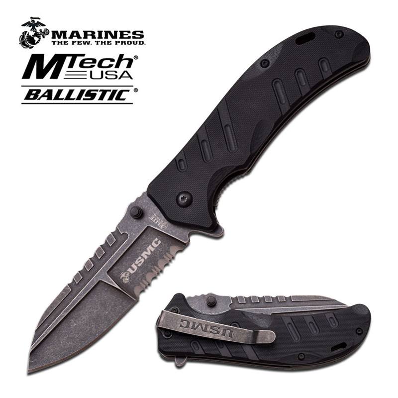 MTech USA US Marines Stonewash Blade Spring Assisted Knife Collectible Weapons - Tophatter Daily Deals