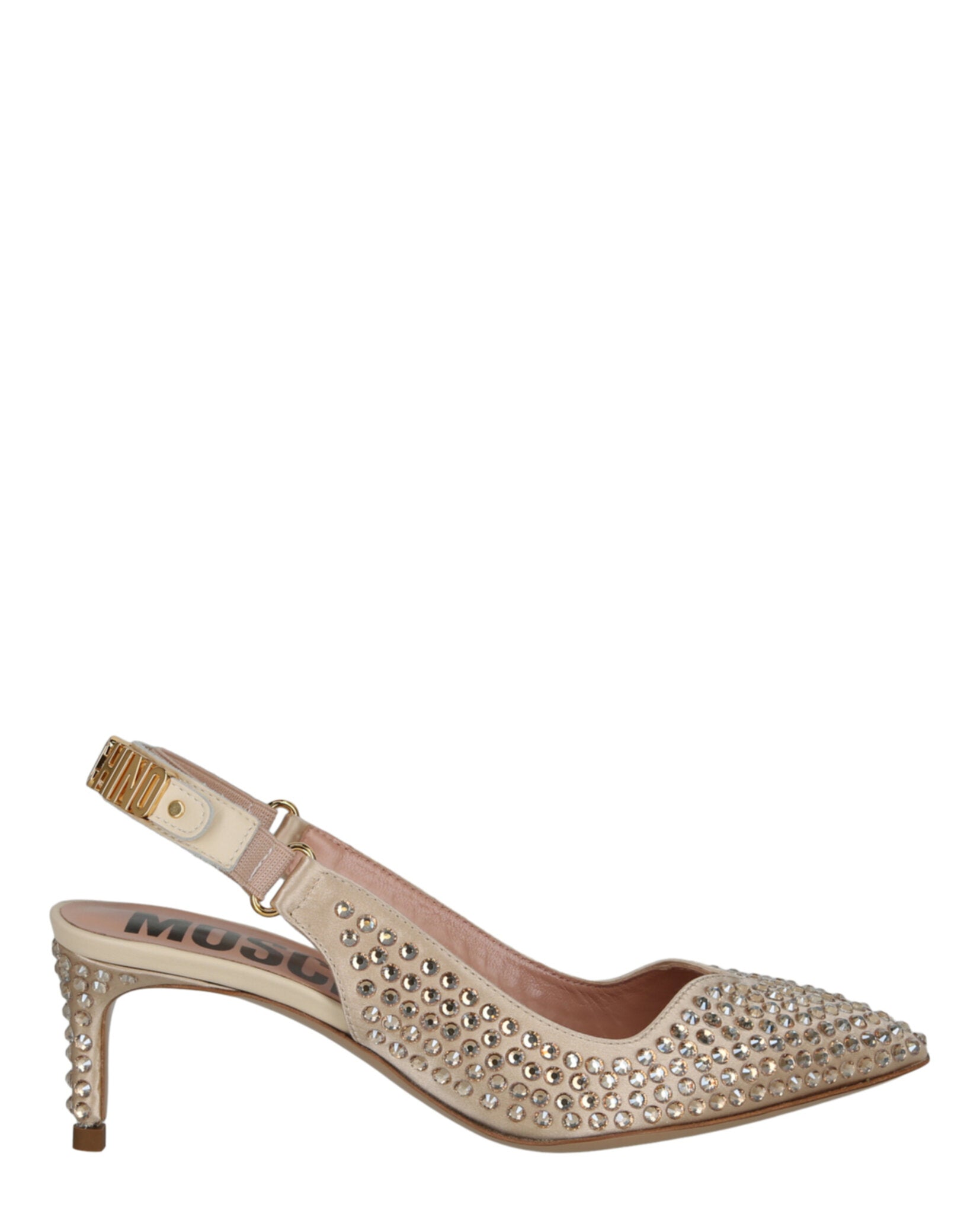 Moschino Crystal Embellished Kitten Heels Cream Footwear - Tophatter Daily Deals